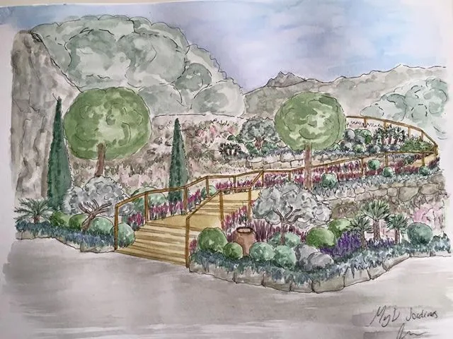 Boceto a mano de un proyecto de paisajismo en Marbella